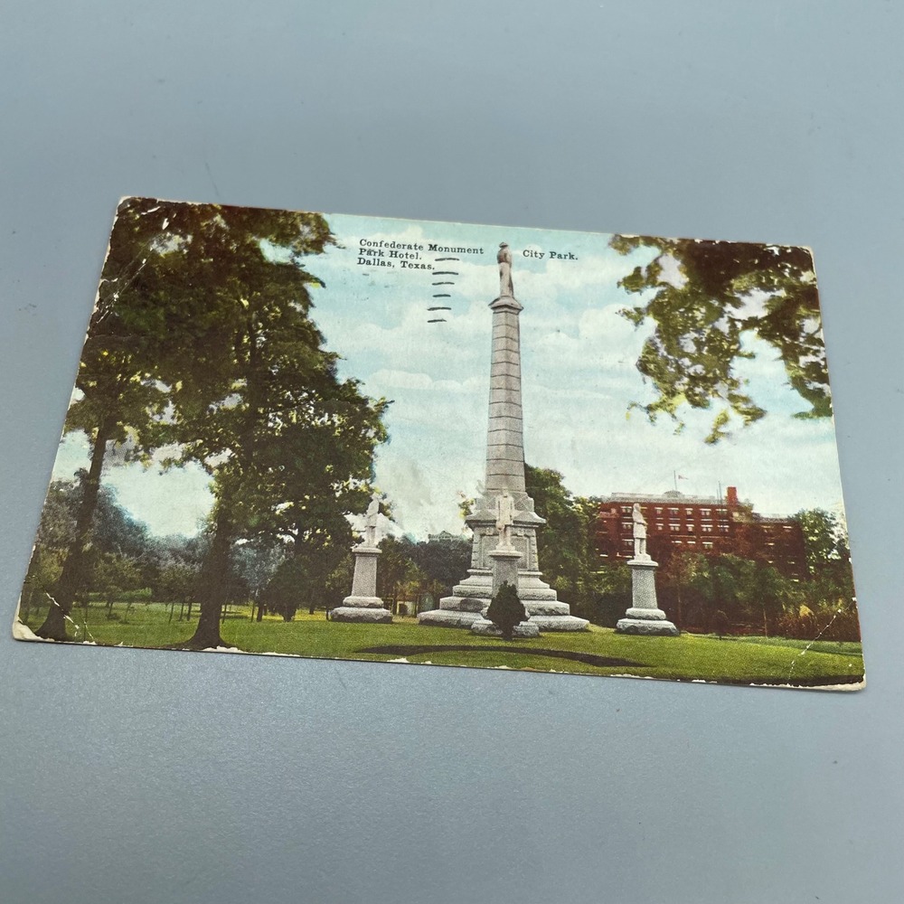 Vintage 1912 Dallas Texas Confederate Monument Park Hotel Postcard Williamson Co